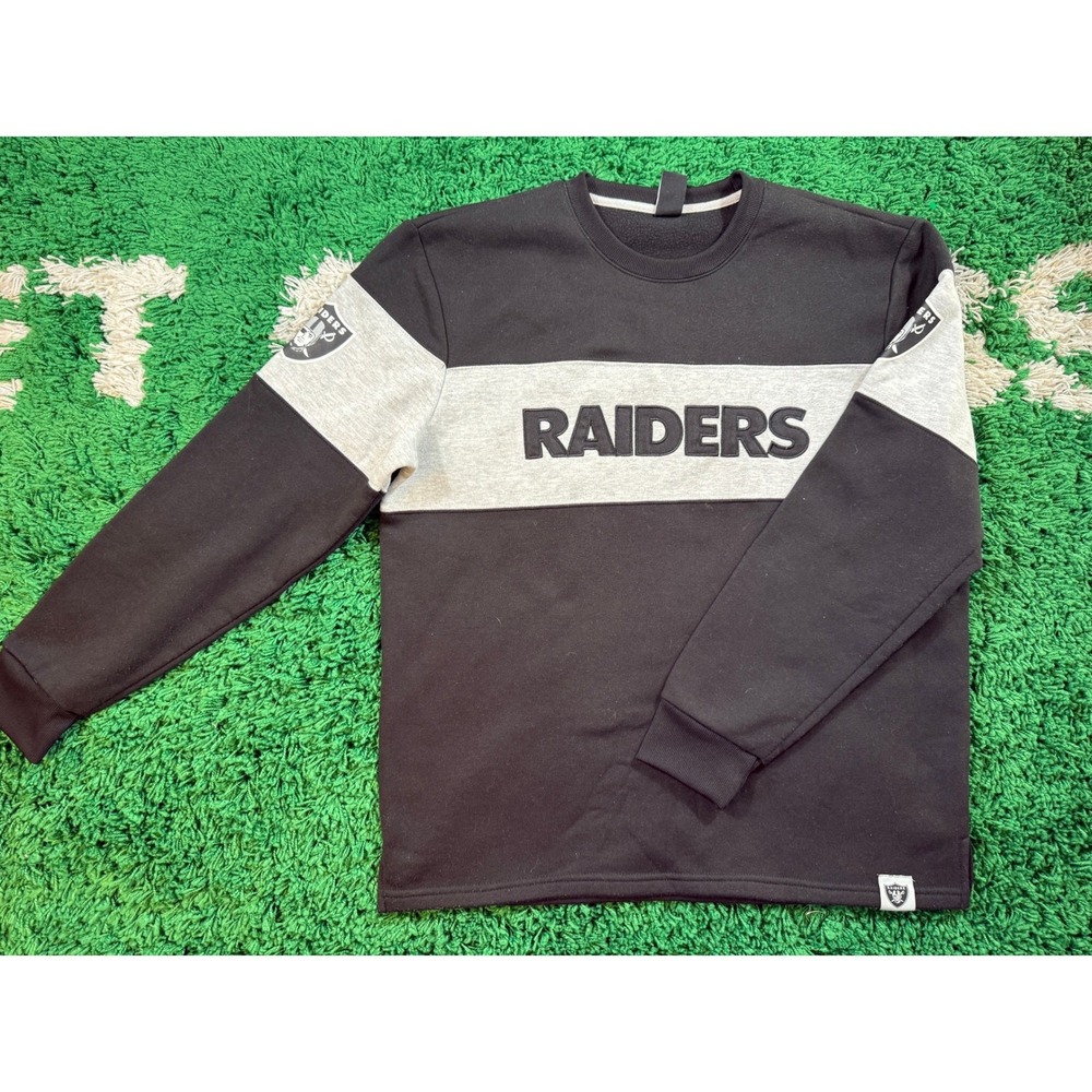 NFL Team Apparel Raiders Sweatshirt Mens L Black Like New Colorblock Crewneck